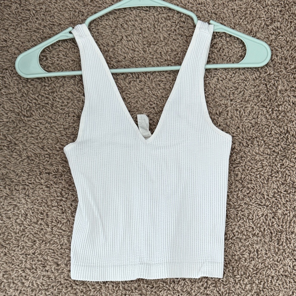 Nikibiki White Ribbed V-Neck Tank Top